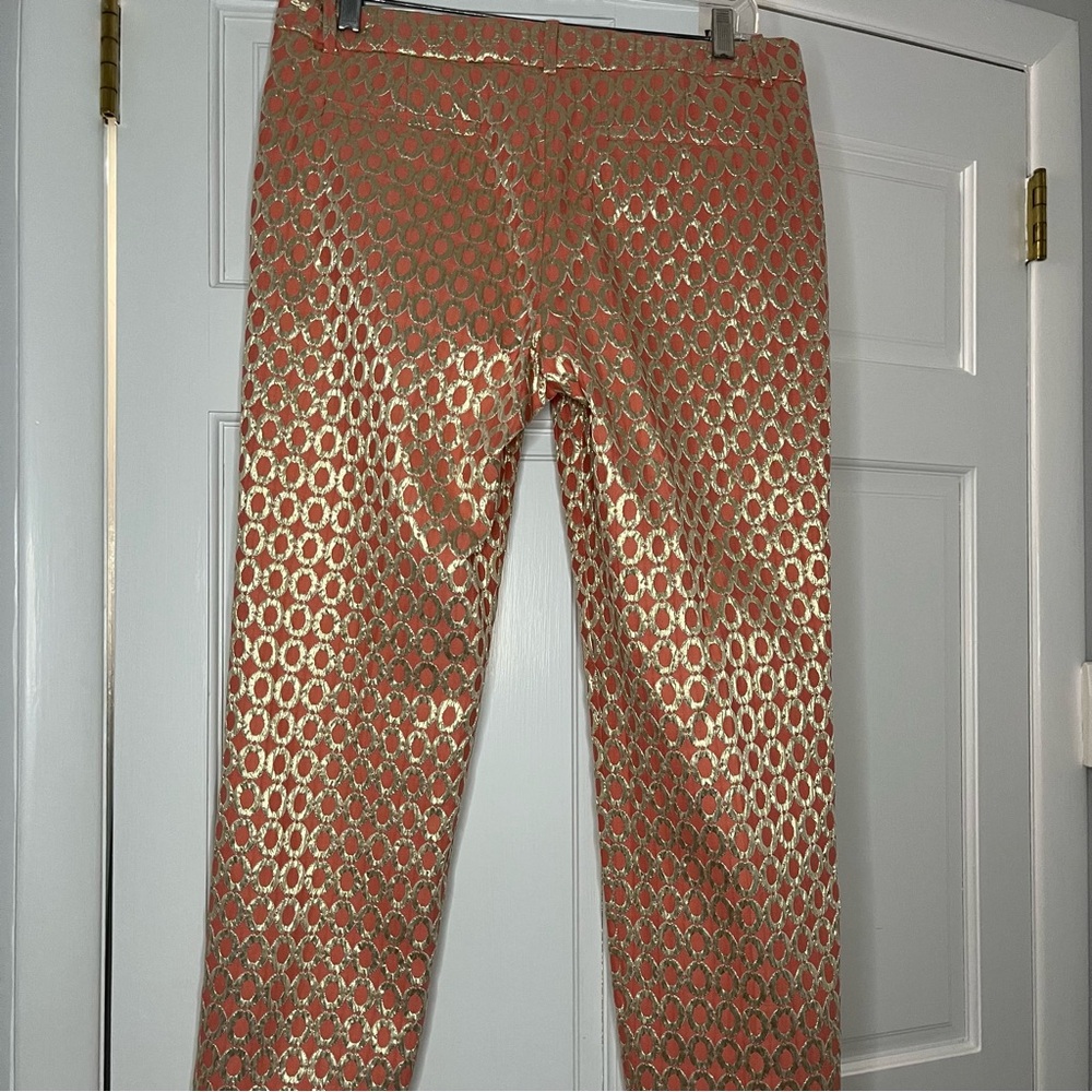 J. Crew Gold and Pink Cropped Pants with Shimmering Pattern - Picture 3 of 5